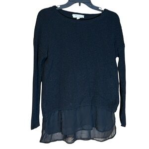 Two By Vince Camuto Women’s Black Sweater Chiffon Hem Layered Small‎ Whimsigoth